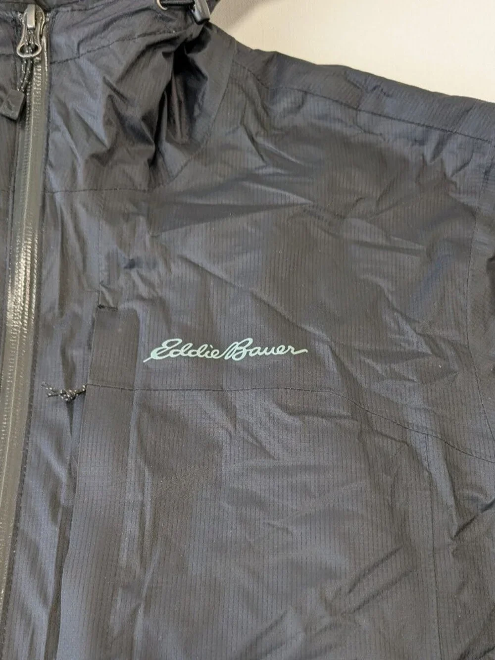 Eddie Bauer Jacket Mens Small Black Weatheredge Hooded Full Zip Nylon Coat